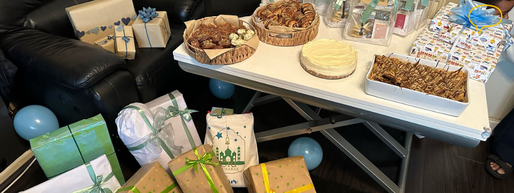 Eid activities for children - the photo shows food and presents for Eid